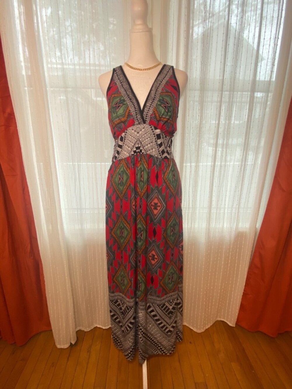 Forever 21 Tribal Print Double Slit Maxi Dress Large
